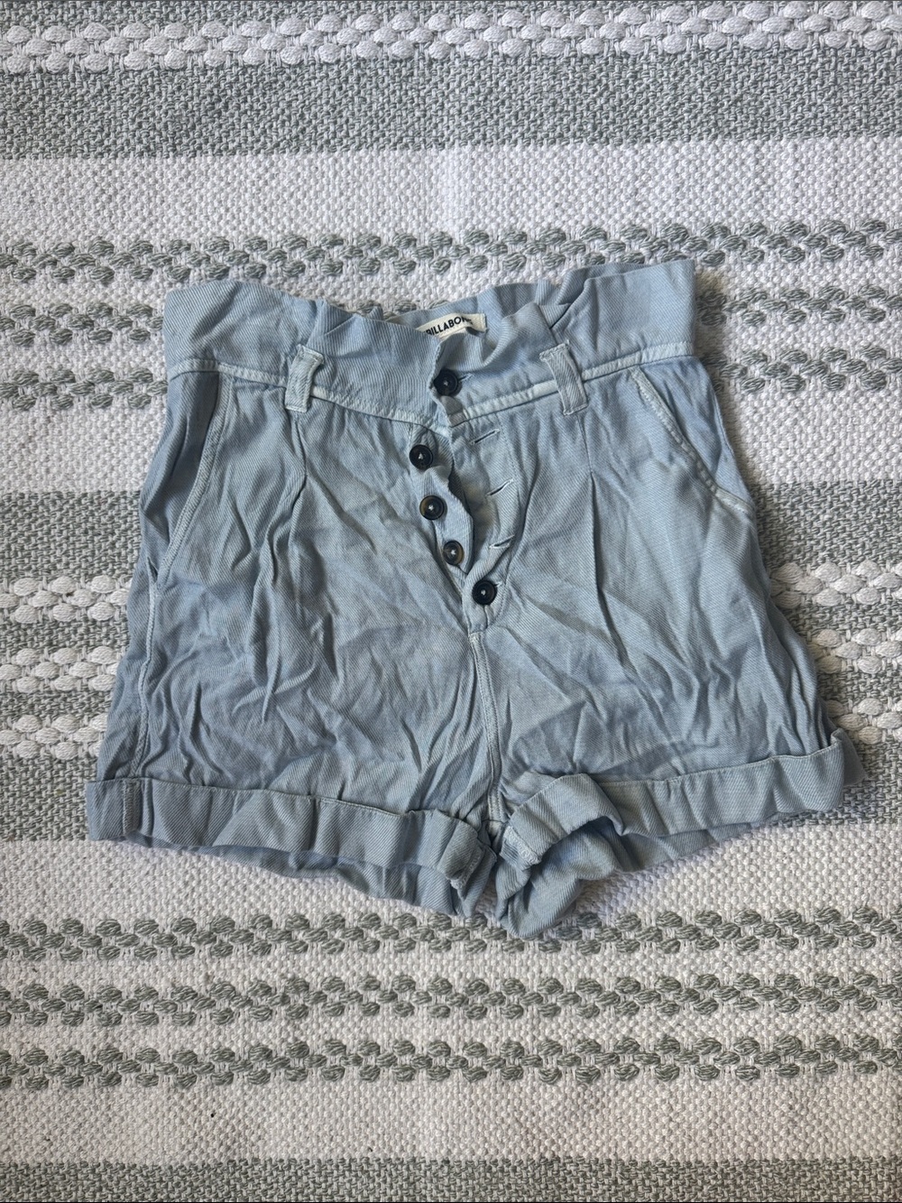Billabong Light Blue linen-like High-Waist Button-Front Shorts